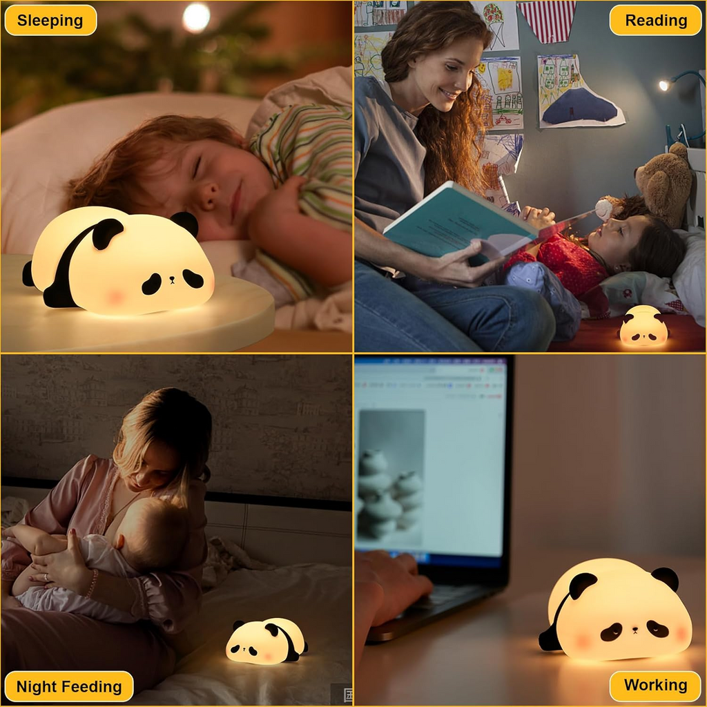 Cute Panda Silicone Night Light – USB Rechargeable Touch Control LED Bedside Lamp for Kids & Baby Room