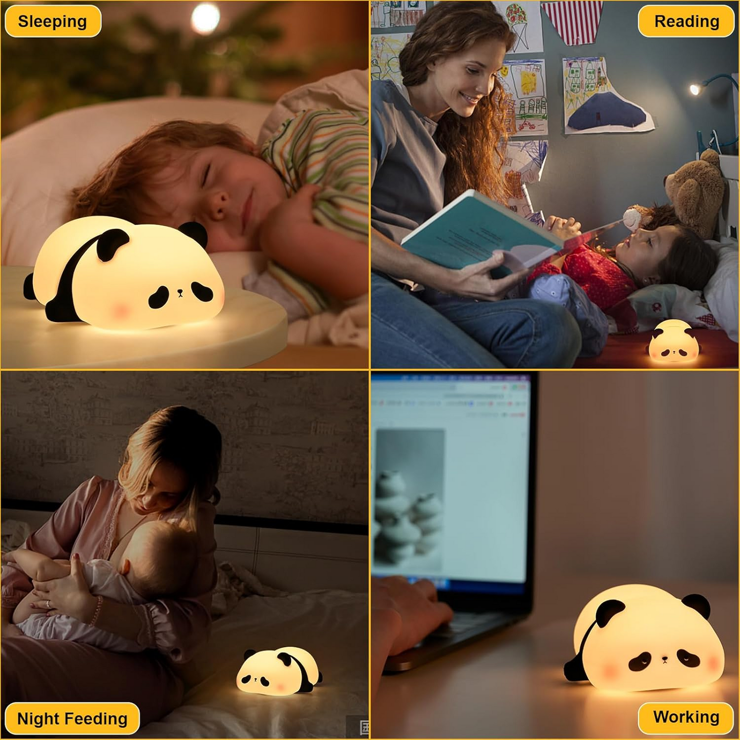 Cute Panda Silicone Night Light – USB Rechargeable Touch Control LED Bedside Lamp for Kids & Baby Room
