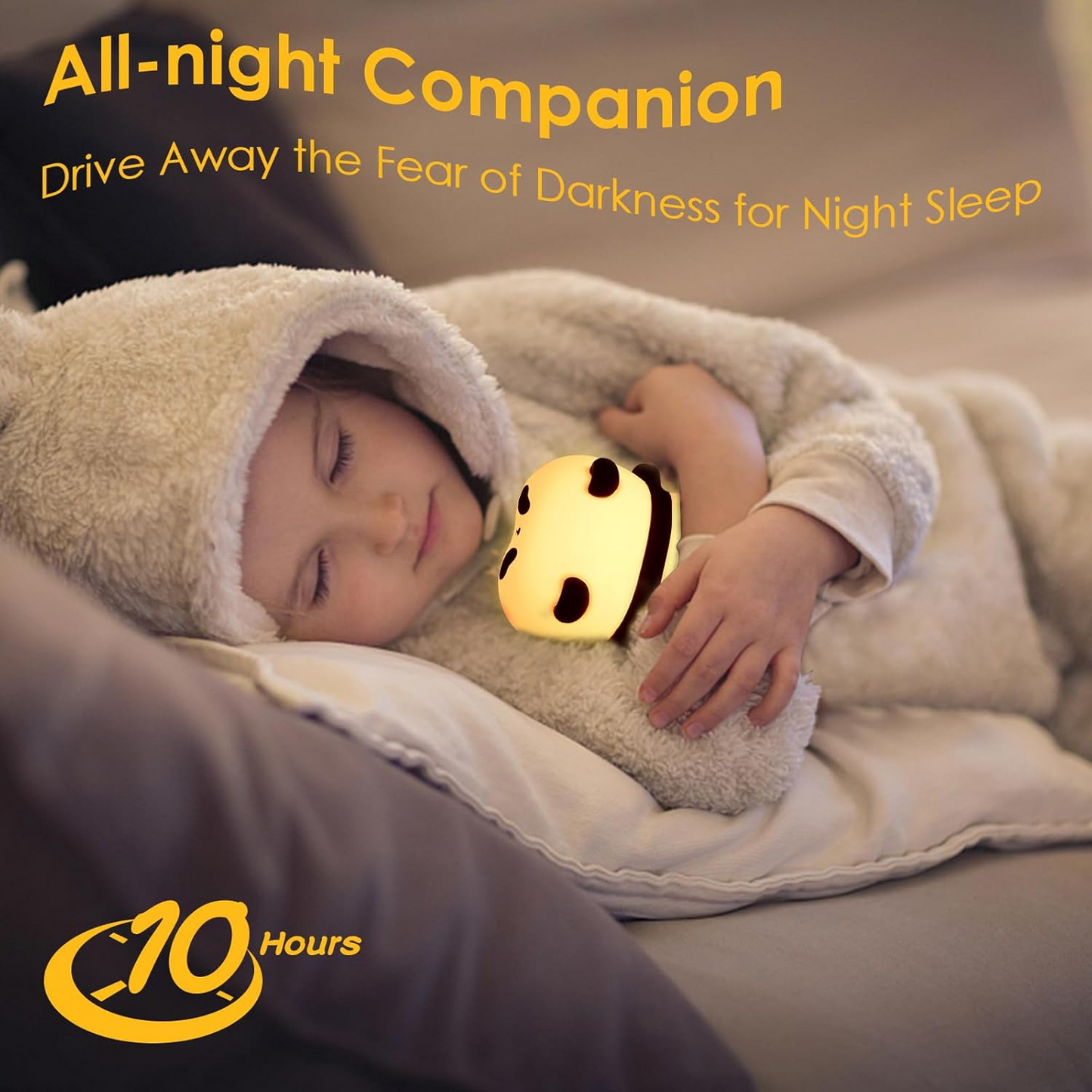 Cute Panda Silicone Night Light – USB Rechargeable Touch Control LED Bedside Lamp for Kids & Baby Room