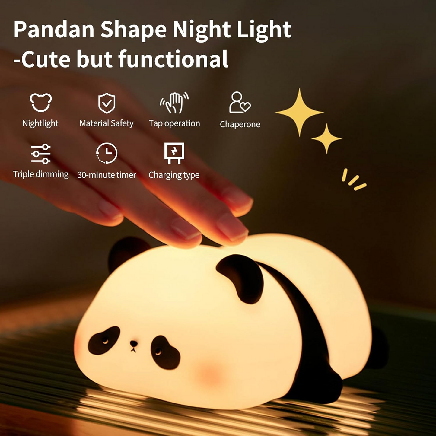 Cute Panda Silicone Night Light – USB Rechargeable Touch Control LED Bedside Lamp for Kids & Baby Room
