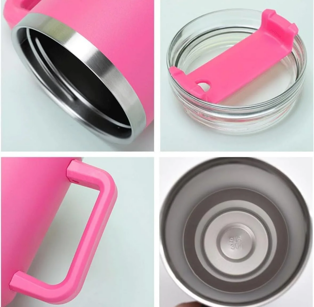 Stainless Steel Tumbler with Handle, Lid & Straw – Double-Wall Vacuum Insulated Travel Mug for Hot & Cold Drinks | Leak-Proof Coffee Cup