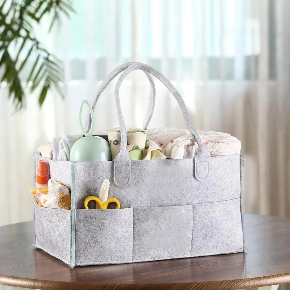 Baby Diaper Caddy Organizer – Foldable Felt Nursery Storage Basket with Multiple Pockets for Diapers, Wipes & Baby Essentials