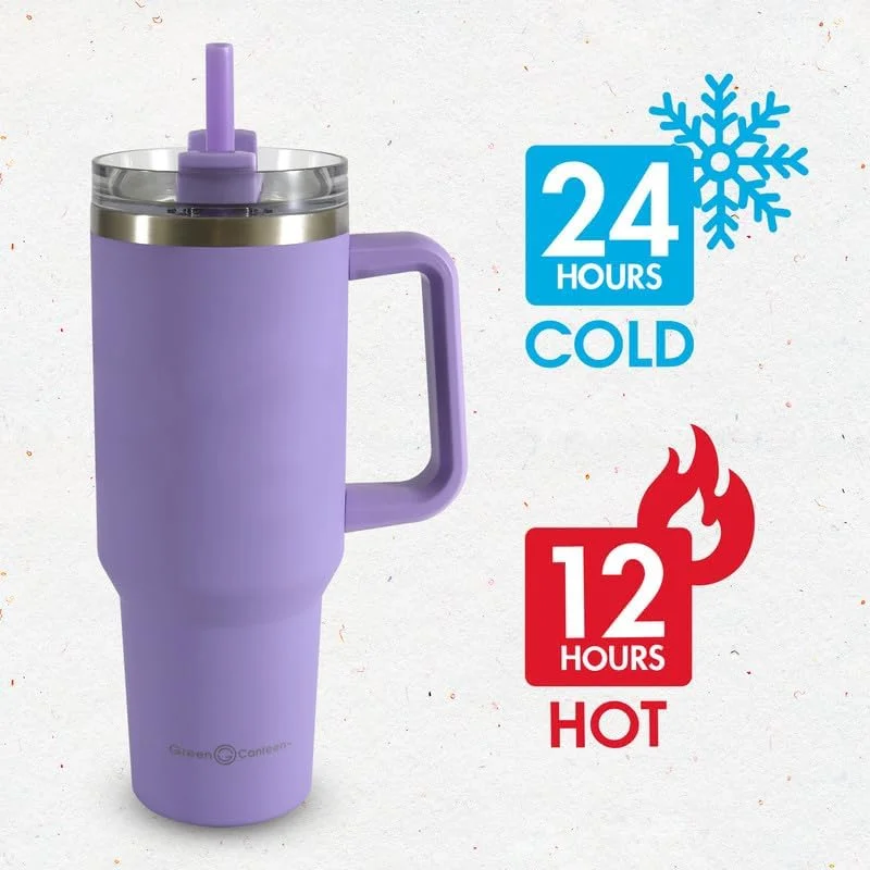 Stainless Steel Tumbler with Handle, Lid & Straw – Double-Wall Vacuum Insulated Travel Mug for Hot & Cold Drinks | Leak-Proof Coffee Cup