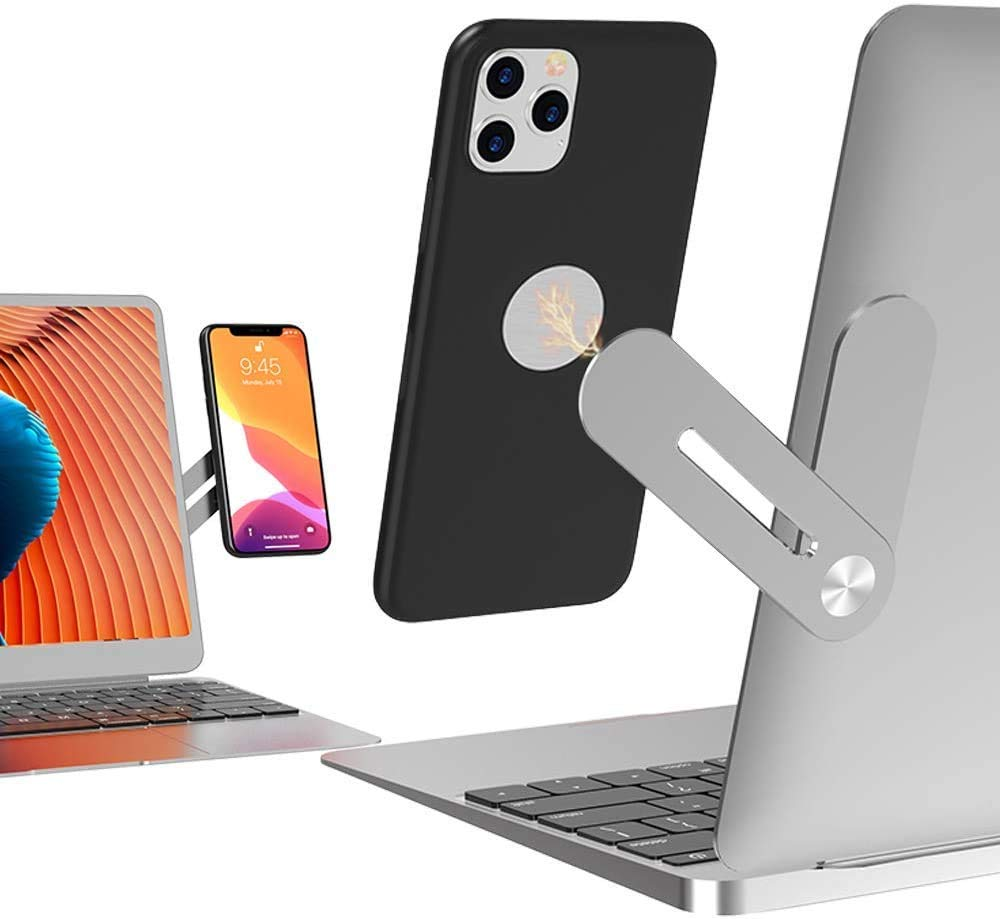 Magnetic Laptop Phone Holder – Rotatable Side Mount Clip for Dual Screen Viewing