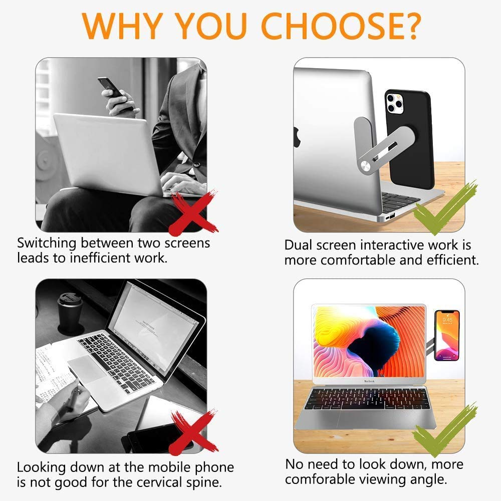 Magnetic Laptop Phone Holder – Rotatable Side Mount Clip for Dual Screen Viewing