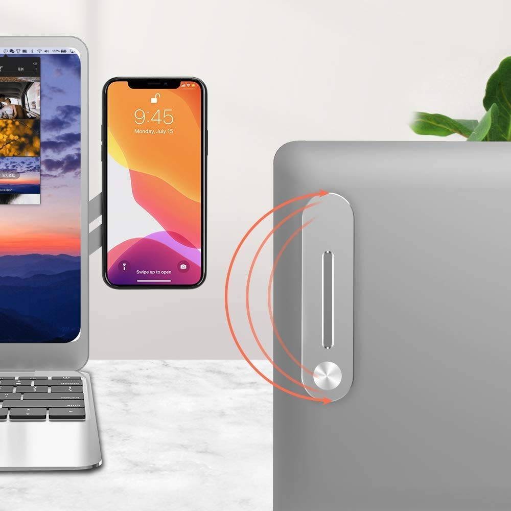 Magnetic Laptop Phone Holder – Rotatable Side Mount Clip for Dual Screen Viewing