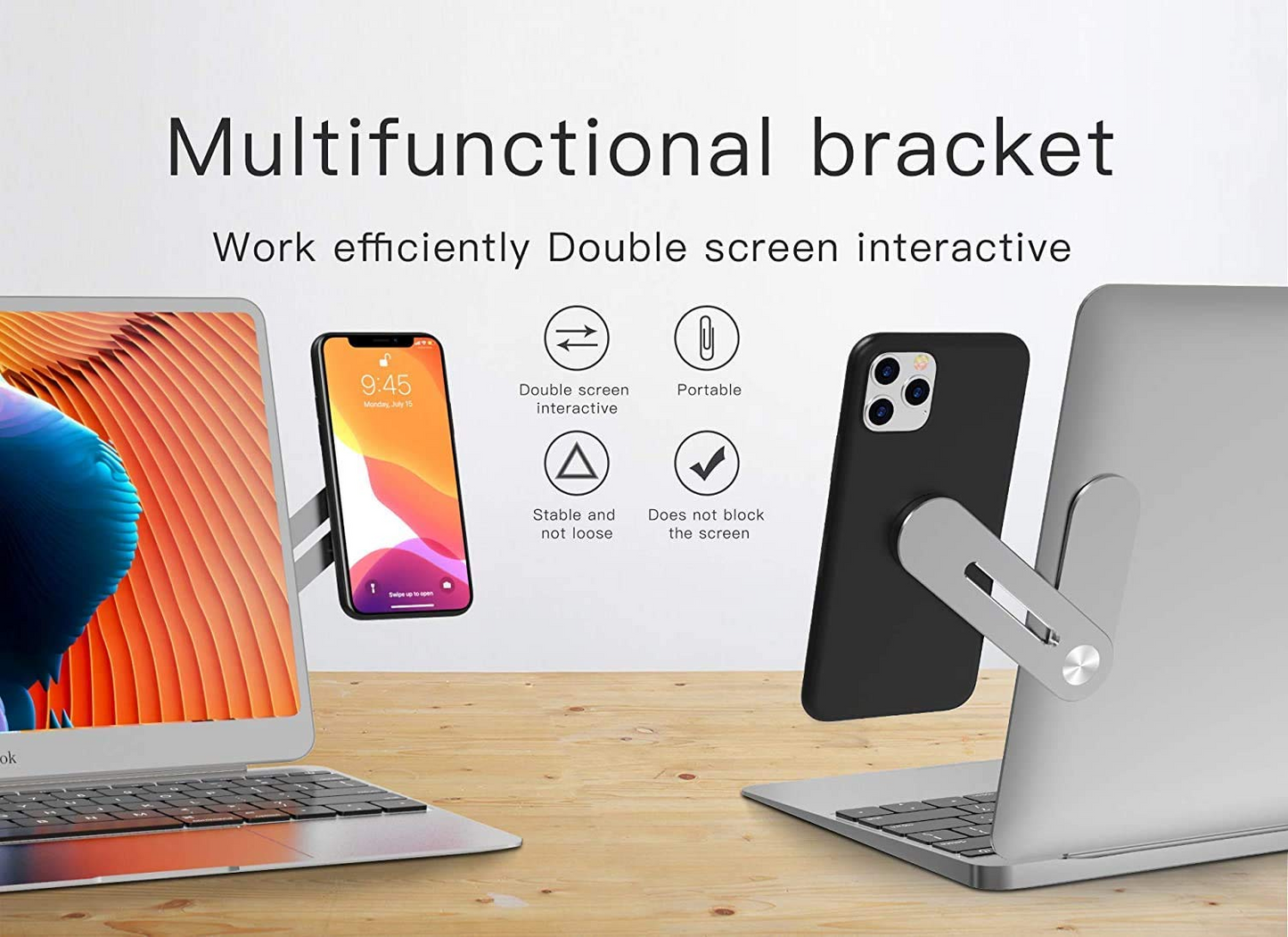 Magnetic Laptop Phone Holder – Rotatable Side Mount Clip for Dual Screen Viewing