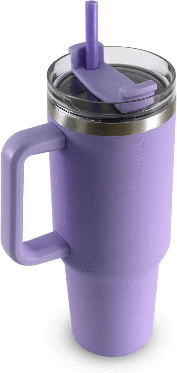 Stainless Steel Tumbler with Handle, Lid & Straw – Double-Wall Vacuum Insulated Travel Mug for Hot & Cold Drinks | Leak-Proof Coffee Cup