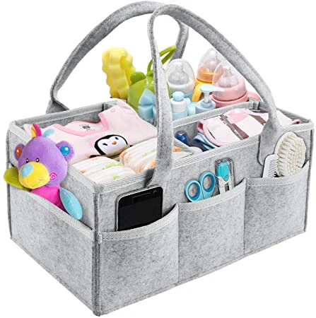 Baby Diaper Caddy Organizer – Foldable Felt Nursery Storage Basket with Multiple Pockets for Diapers, Wipes & Baby Essentials